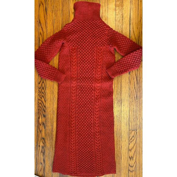 Vintage New Handmade Crotchet Sweater Dress Women’s XS Turtleneck Burnt Orange - Picture 2 of 8